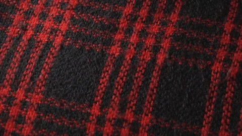 Checkered wool or acrylic fabric, red-black warm scarf for male or female. Stock Footage 122594904
