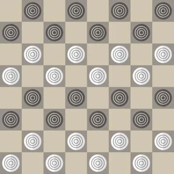 Checkers pattern. Seamless vector game background with draughts on checkerboa Stock Illustration