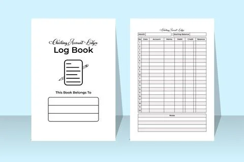 Checking account ledger log book KDP interior. Bank account information check Illustrazione stock