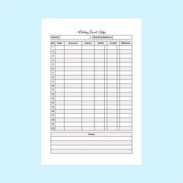 Checking account ledger log book KDP interior. Bank account information che.. Stock Illustration