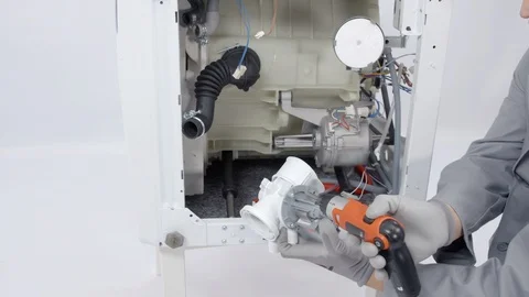 Checking all parts in the washing machine to find a problem Stock Footage 85834130