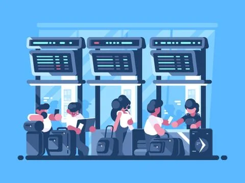 Checking and check-in of baggage for flight 库存插图