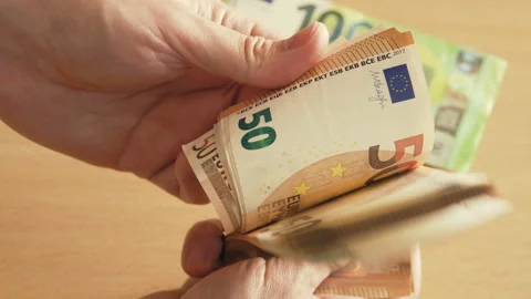Checking and Counting Euro Banknotes Stock Footage 230920973