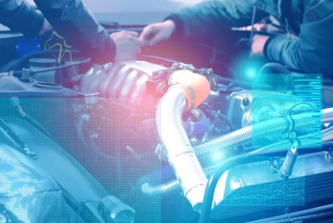 Checking and diagnostics of the engine and electrics of the car at the servic Stock Photos