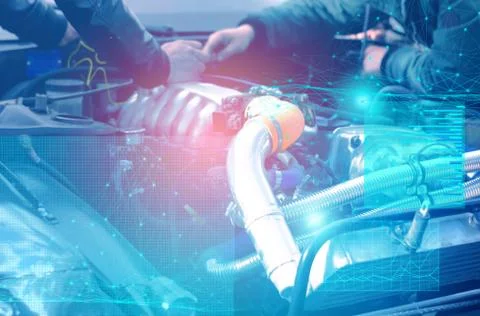 Checking and diagnostics of the engine and electrics of the car at the servic Stock Photos