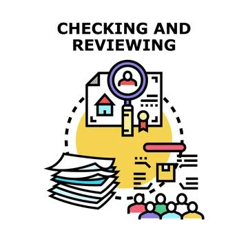 Checking and reviewing documents for business analysis process Stock Illustration