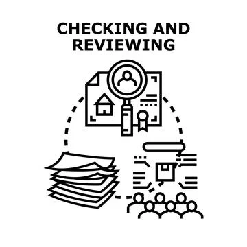 Checking and reviewing documents for business analysis process Stock Illustration