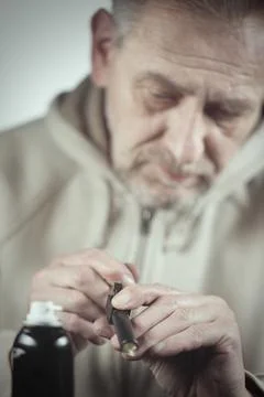 Checking, assembling and disassembling of 9 mm compact handgun Stock Photos