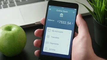 Checking bank accounts using banking app Stock Footage 85596427