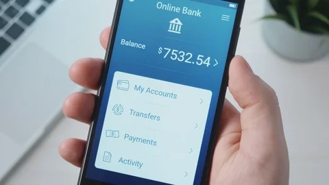 Checking bank accounts using banking app Stock Footage 88899706