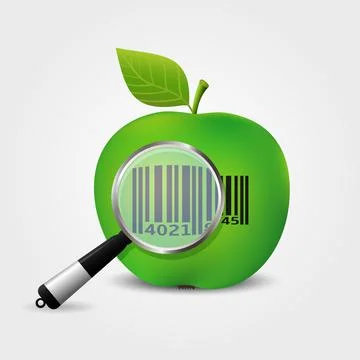 Checking bar-code on green apple vector illustration. イラスト素材