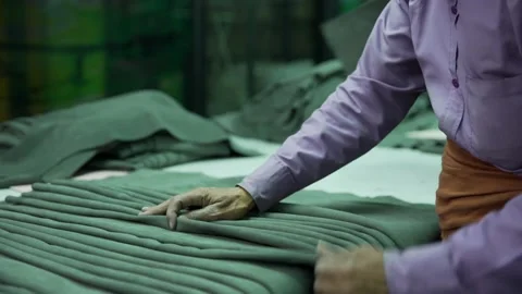 Checking black leather manufacturing process Stock Footage 202457919