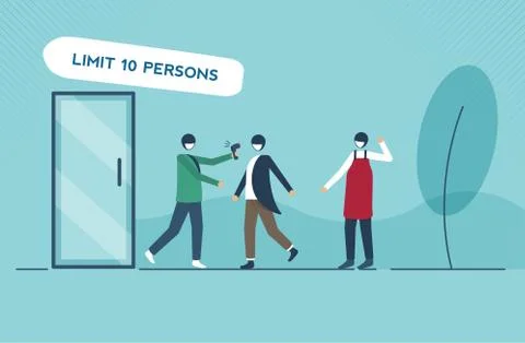 Checking body temperature before entering store and limit people because Coro Stock Illustration