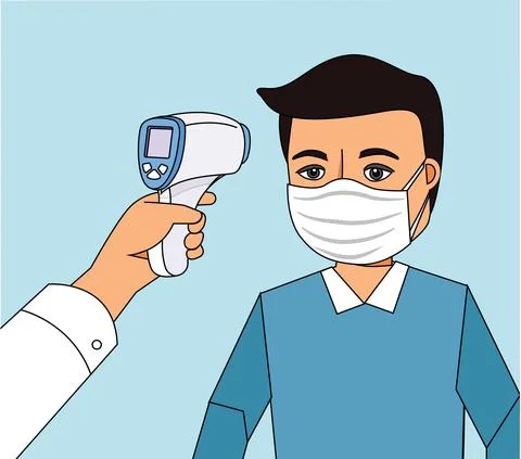 Checking body temperature of man Vector illustration Stock Illustration