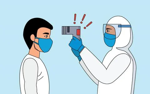 Checking body temperature of man Vector illustration Illustrazione stock