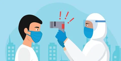 Checking body temperature of man Vector illustration Stock Illustration