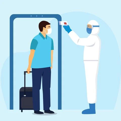 Checking body temperature of man Vector illustration Stock Illustration