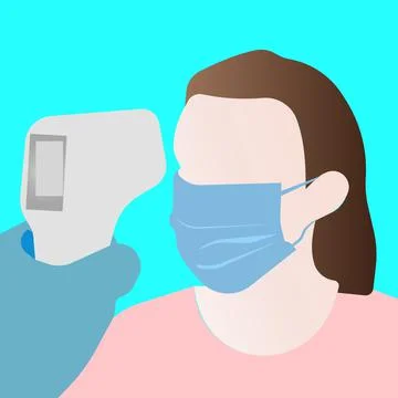 Checking body temperature with a thermometer. Vector image. Stock Illustration