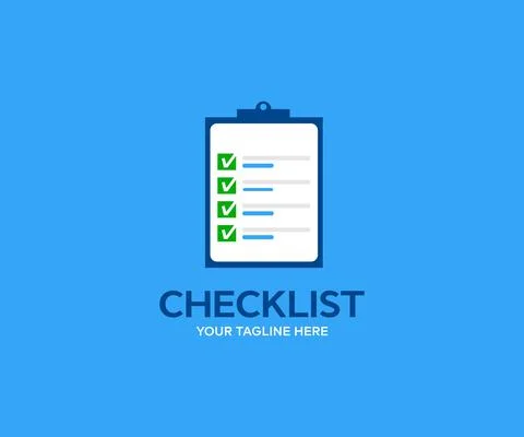 Checking business task success, questionnaire checkbox logo design. Stock Illustration