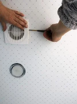 Checking the ceiling ventilation duct Stock Photos