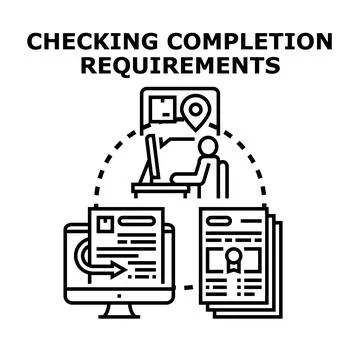 Checking completion requirements process illustration Illustrazione stock