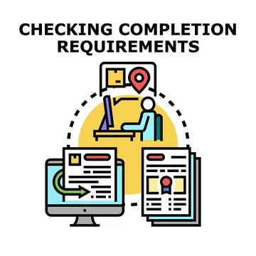 Checking completion requirements process illustration Illustrazione stock