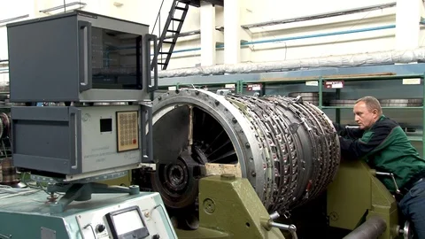Checking compressor rotor on balancing equipment with BIVK. Close-up. Stock Footage 123905306
