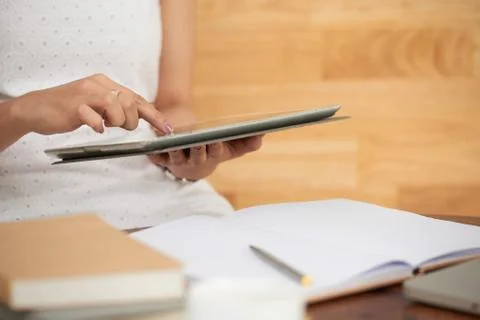 Checking data on tablet computer Stock Photos