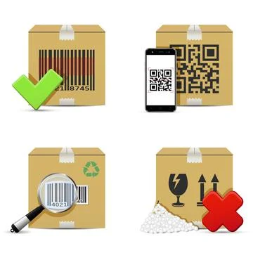 Checking delivery cardboard boxes icons 库存插图