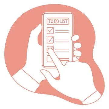 Checking on To Do List. People Phone Plan Reminder Illustrazione stock