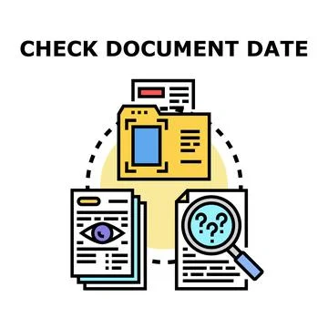 Checking document date finding information icon illustration Ilustración de archivo