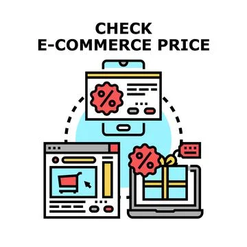 Checking e commerce prices and discounts on devices Stock Illustration