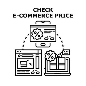 Checking e commerce prices and discounts on devices Stock Illustration