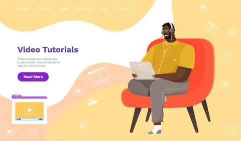 Checking email, watching video, searching in Internet. Man sits in chair with Stock Illustration