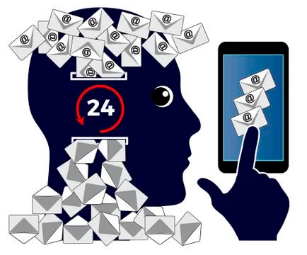 Checking Emails after Work around the Clock Stock Illustration