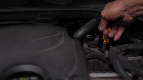 Checking engine oil from car Video stock 160862276