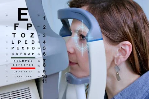 Checking eyesight in a clinic of the future Stock Photos