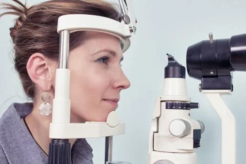 Checking eyesight in a clinic of the future Stock Photos