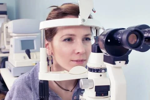Checking eyesight in a clinic of the future Stock Photos