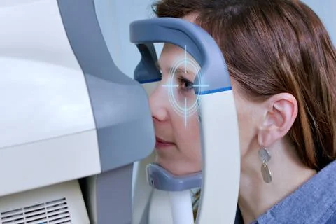 Checking eyesight in a clinic of the future Stock Photos