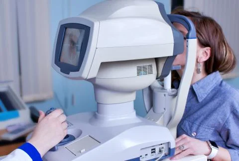 Checking eyesight in a clinic of the future Stock Photos