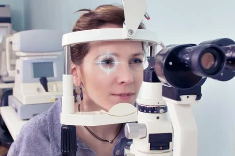 Checking eyesight in a clinic of the future Stock Photos