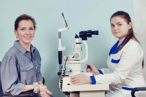 Checking eyesight in a clinic of the future Stock Photos