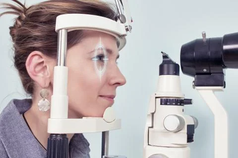 Checking eyesight in a clinic of the future Stock Photos
