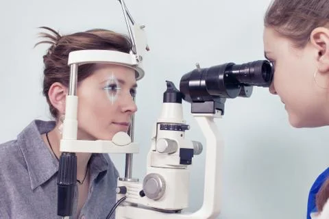 Checking eyesight in a clinic of the future Stock Photos