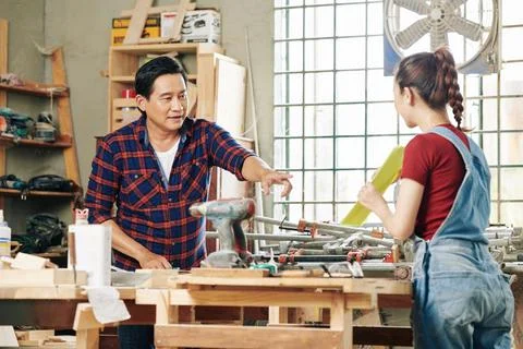 Checking furniture draft Stock Photos