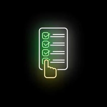 Checking glowing neon list for task completion Stock Illustration