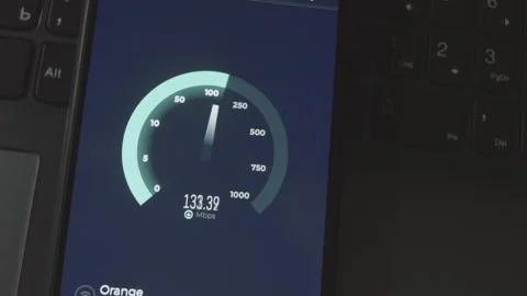 Checking the internet speed on mobile phone, using speed app. Macro view Stock Footage 250358878