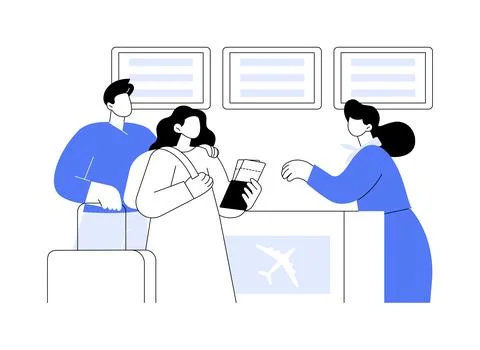 Checking in isolated cartoon vector illustrations. Ilustración de archivo