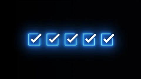 Checking mark on checkboxes neon animation isolated on black background Video stock 324839017